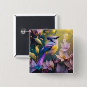 Violet Tufted Yellow Breasted Fantasy Bird Vierkante Button 5,1 Cm (Voorkant /achterkant)