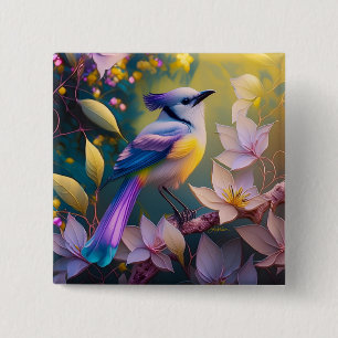 Violet Tufted Yellow Breasted Fantasy Bird Vierkante Button 5,1 Cm