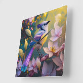 Violet Tufted Yellow Breasted Fantasy Bird Vierkante Klok (Hoek)