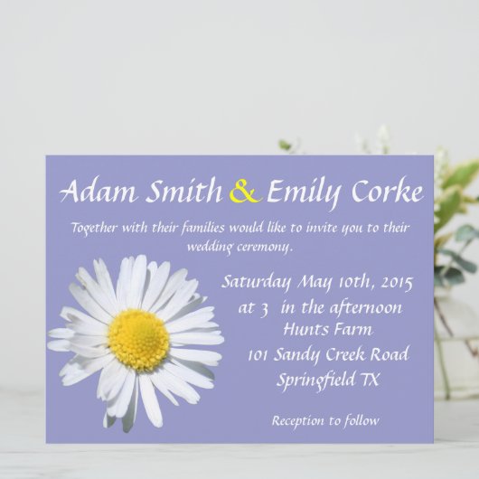 Violet Tulip Daisy Wedding Kaart (Staand voorkant)