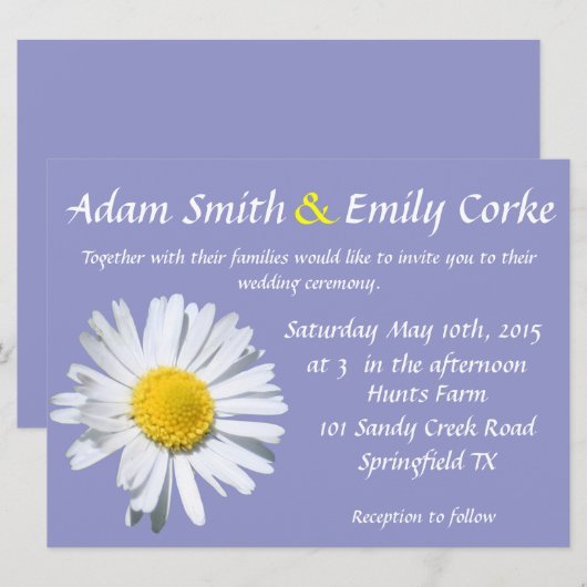 Violet Tulip Daisy Wedding Kaart (Voorkant / Achterkant)