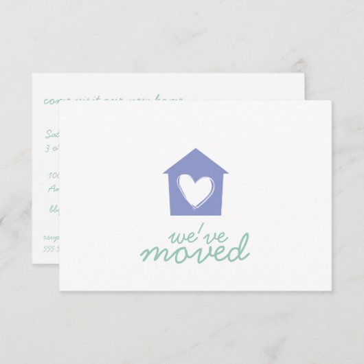 Violet Tulip Heart House Housewarming Party Invite Kaart (Voorkant / Achterkant)