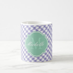 Violet Tulip Houndstooth Monogram Mok