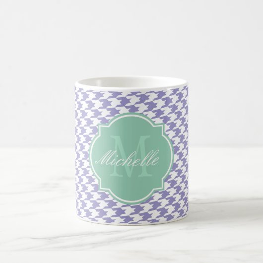 Violet Tulip Houndstooth Monogram Mok (Center)