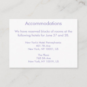 Violet Tulip Wedding Accommodations Visitekaartjes Informatiekaartje