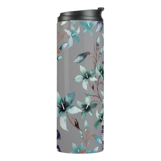 Violet tulpen: Grijze wilde bloemen Thermosbeker (Gedraaid links)