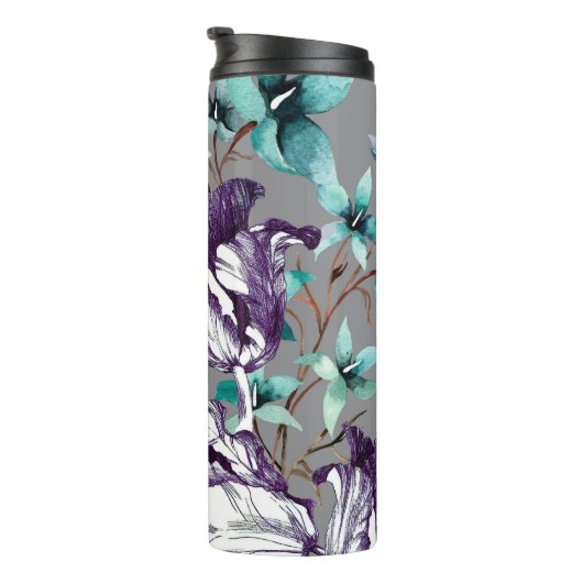 Violet tulpen: Grijze wilde bloemen Thermosbeker (Geroteerd rechts)