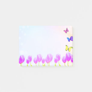 Violet tulpenbloemen en vlinderbloemigen post-it® notes