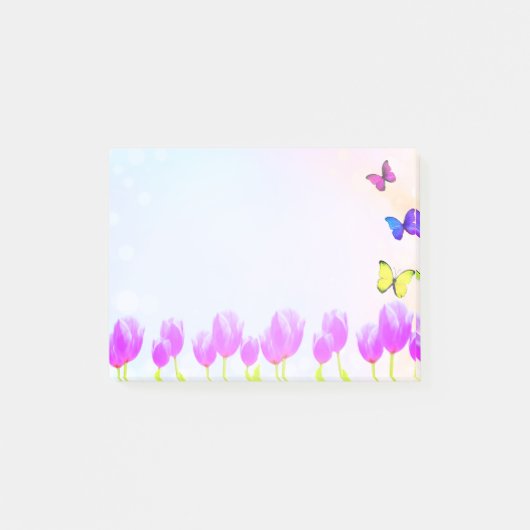 Violet tulpenbloemen en vlinderbloemigen post-it® notes (Voorkant)