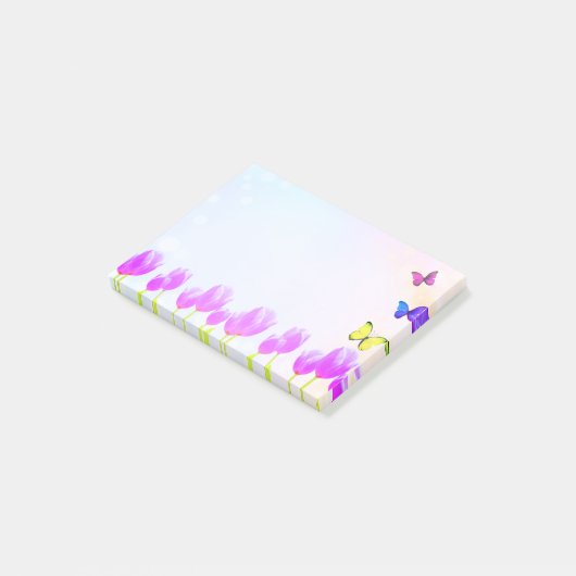 Violet tulpenbloemen en vlinderbloemigen post-it® notes (Schuin)