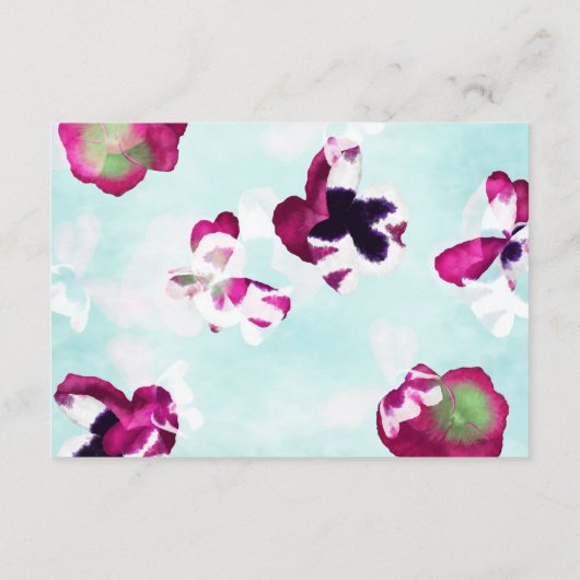 Violet, Turquoise Pansies Trouwdatum Veranderen Advieskaart (Achterkant)