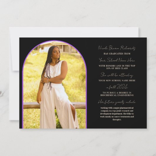 Violet Typografie Foto Afstuderen Aankondiging (Achterkant)