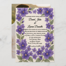 Violet Veil Photo Wedding Invitation Kaart