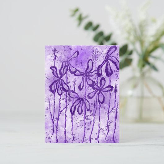 Violet Verf Splatter & Lelies Briefkaart (Staand voorkant)