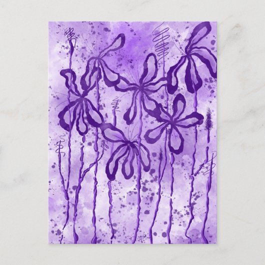 Violet Verf Splatter & Lelies Briefkaart (Voorkant)