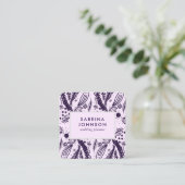 Violet verlaat polka stippen roze florale roze vierkante visitekaartje (Staand voorkant)