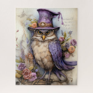 Violet Visionair: Whimsical Uil met Bril Legpuzzel
