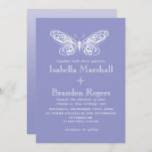 Violet vlinder bruiloft uitnodiging (Voorkant / Achterkant)