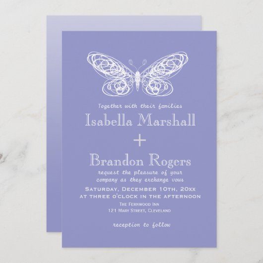 Violet vlinder bruiloft uitnodiging (Voorkant / Achterkant)