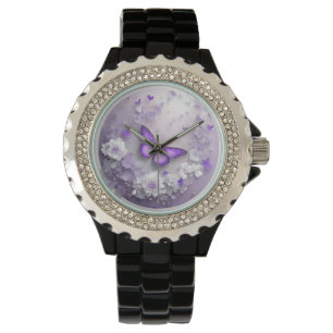 Violet vlinder thema horloge