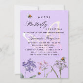 Violet vlinder wilde bloemen luxe baby shower kaart (Voorkant)