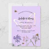 Violet vlinder wilde bloemen roze verjaardag kaart (Voorkant)