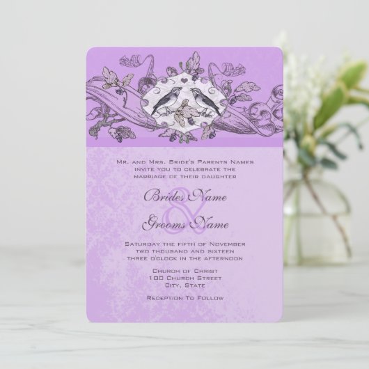 Violet  vogelbomen Oak Bouw bruiloft Kaart (Staand voorkant)