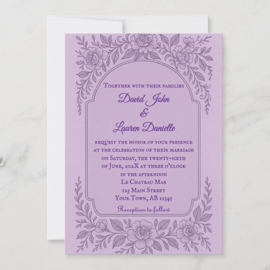 Violet Vows foto bruiloft uitnodiging (Voorkant)