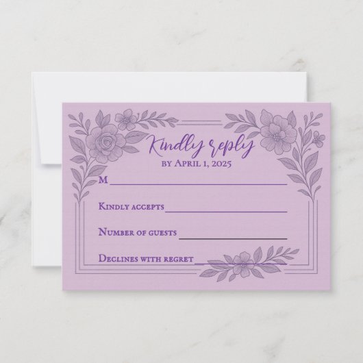 Violet Vows Traditional Wedding RSVP Card (Voorkant)