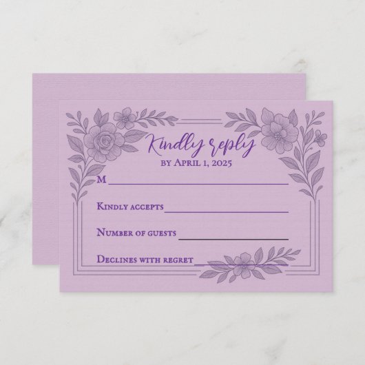 Violet Vows Traditional Wedding RSVP Card (Voorkant / Achterkant)