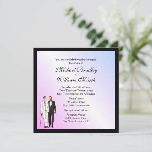 Violet Voyeur Gay Wedding Uitnodiging (Staand voorkant)