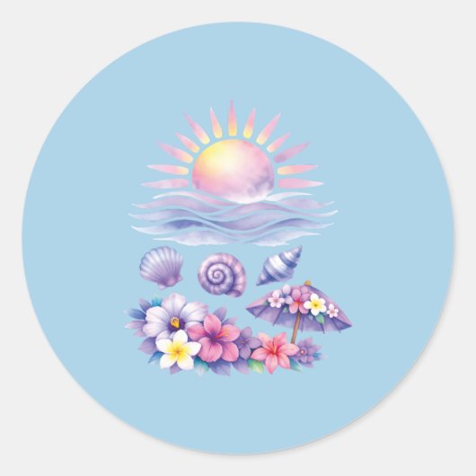 violet watercolor creative beach ronde sticker (Voorkant)