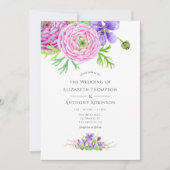 Violet Waterverf bloemenbruiloft Kaart (Voorkant)