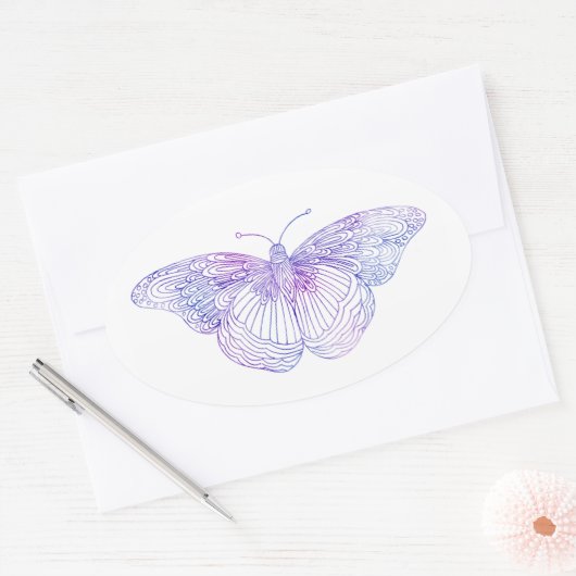 Violet Waterverf Butterfliy Ovale Sticker (Envelop)