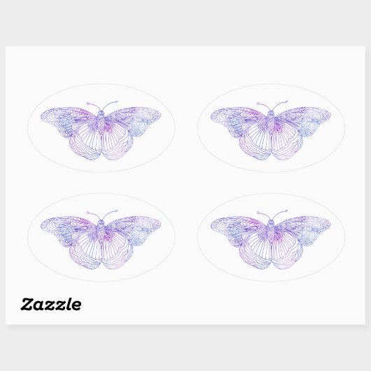 Violet Waterverf Butterfliy Ovale Sticker (Vel)
