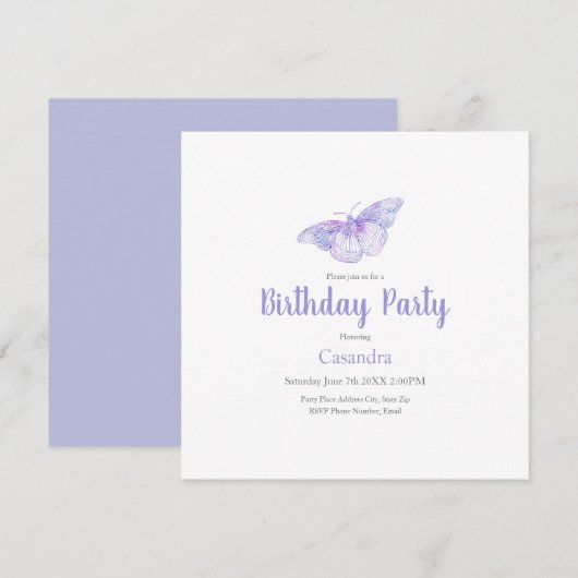 Violet Waterverf Butterfly Kaart (Voorkant / Achterkant)