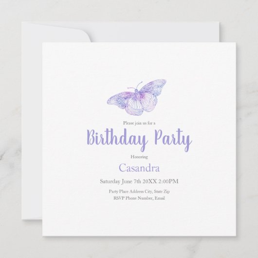 Violet Waterverf Butterfly Kaart (Voorkant)