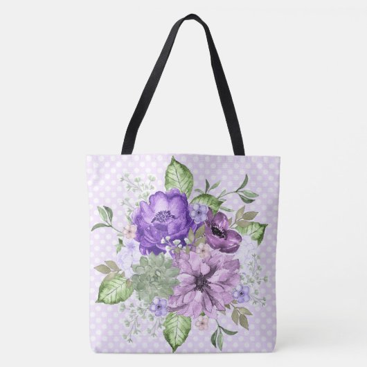 Violet Waterverf Floral All-Over-Print Canvas tas (Voorkant)