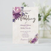 Violet waterverf floral bruiloft kaart (Staand voorkant)