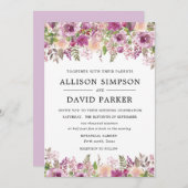 Violet Waterverf Floral bruiloft uitnodiging Kaart (Voorkant / Achterkant)