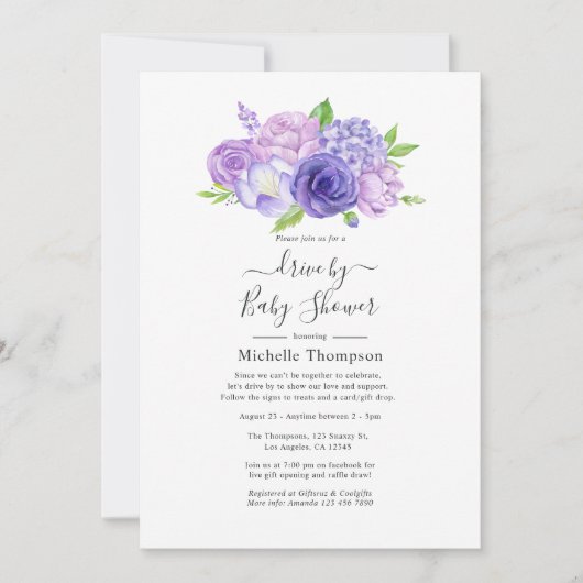 Violet Waterverf Floral drive by Shower Kaart (Voorkant)