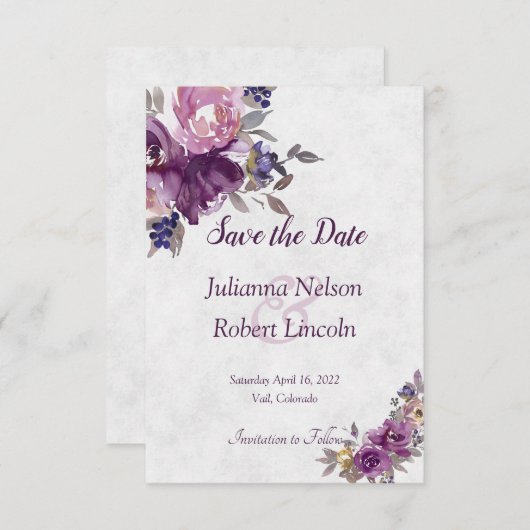 Violet waterverf floral save the date uitnodiging (Voorkant / Achterkant)