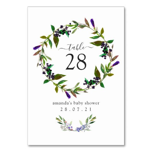 Violet Waterverf Floral Spring Table Number Kaart (Voorkant)