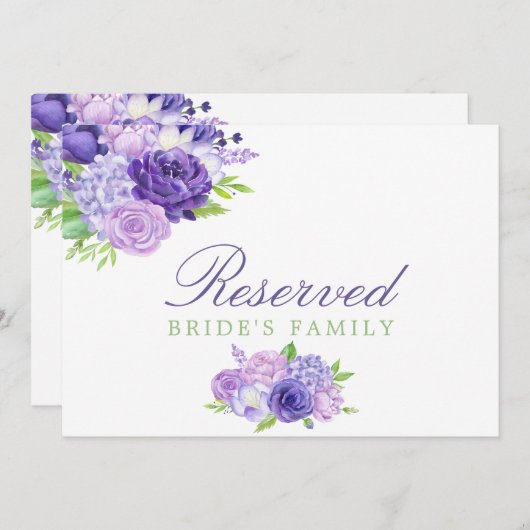 Violet Waterverf Floral Weddenschap Gereserveerd (Voorkant / Achterkant)