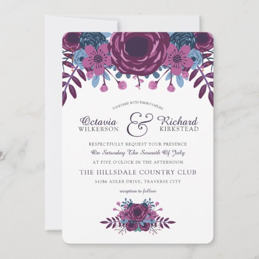 Violet Waterverf Floral Wedding Kaart (Voorkant)