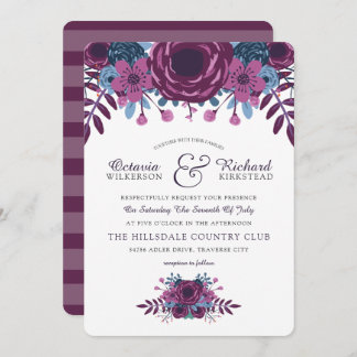 Violet Waterverf Floral Wedding Kaart