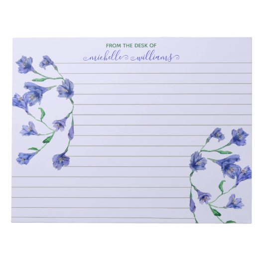 Violet Waterverf Flowers Gepersonaliseerd Notitieblok (Voorkant)