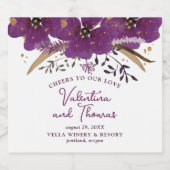  Violet Waterverf Flowers Wedding Sparkling Wijnetiket (Enkel label)