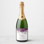  Violet Waterverf Flowers Wedding Sparkling Wijnetiket (Voorkant)