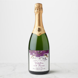  Violet Waterverf Flowers Wedding Sparkling Wijnetiket